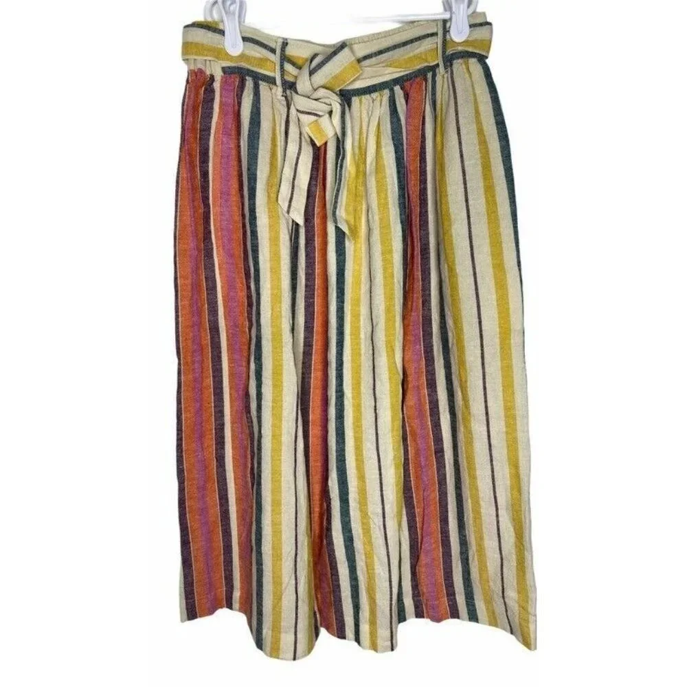 BP Womens A Line‎ Skirt Beige Yellow Stripe Midi Po